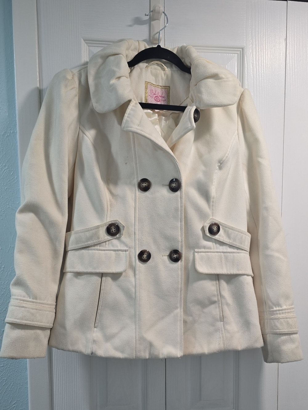 Pink Envelope Cream Double-Breasted Peacoat